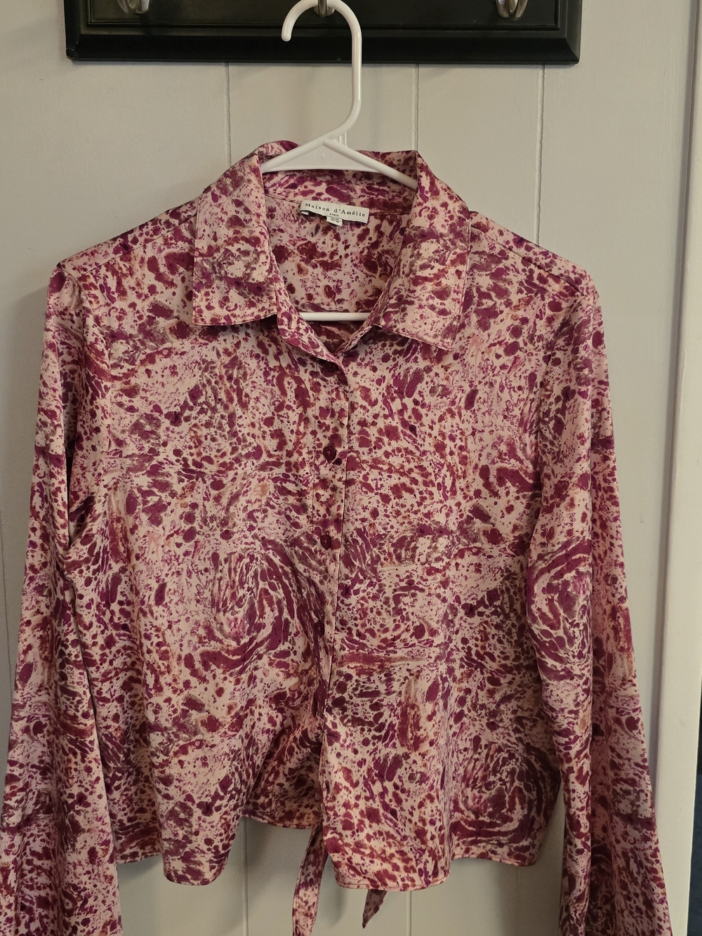 Maison d'Amelie Pink Floral Print Button-Up Tie-Front Shirt